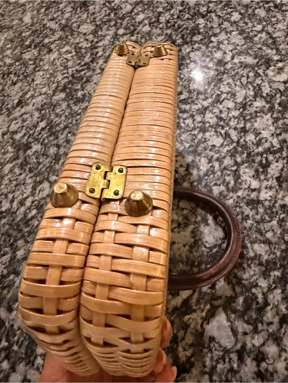 Vintage Western Natural Woven Top-Handle Bag with Gold Horse Accent - Picture 7 of 8